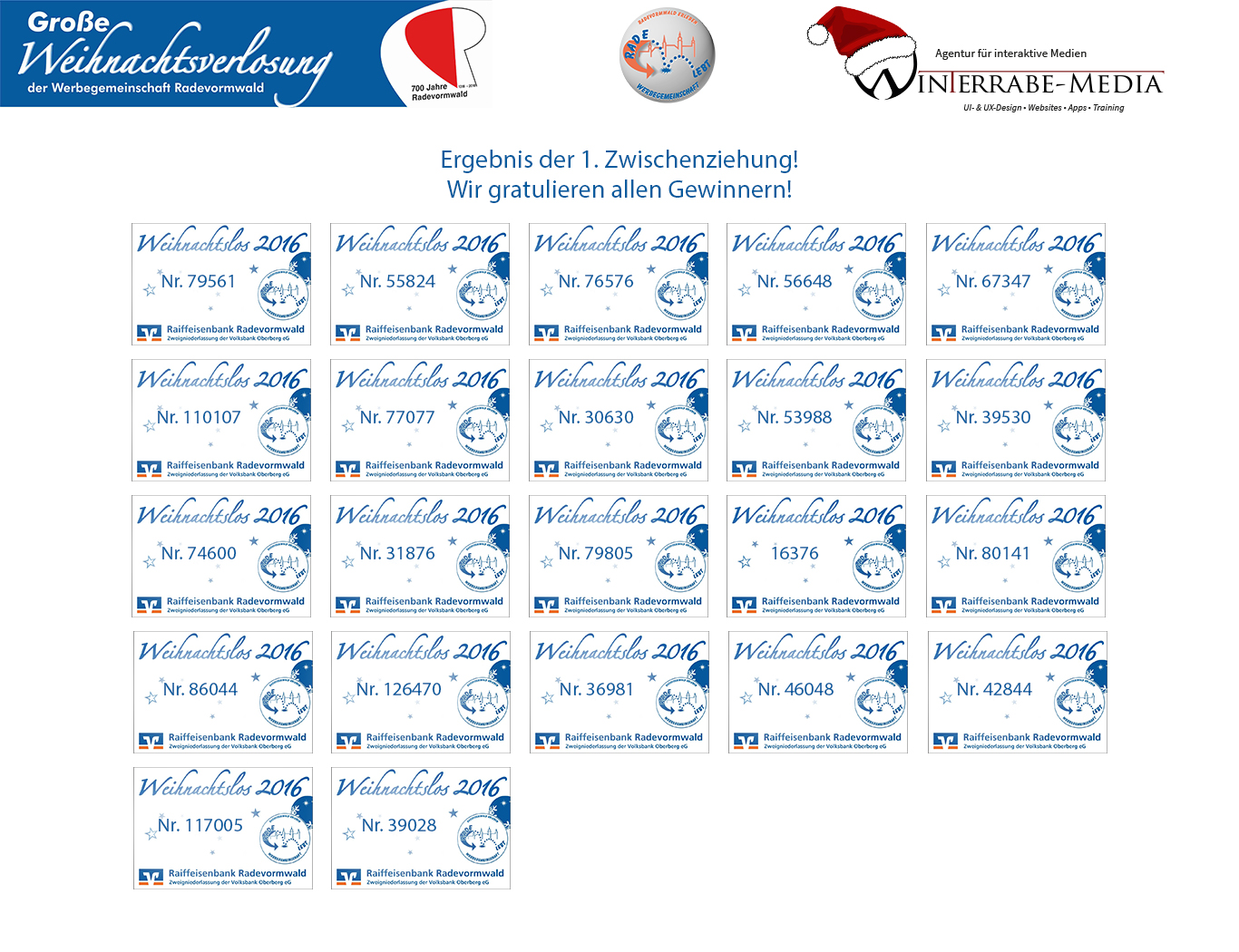 Gewinner der 1. Zwischenverlosung